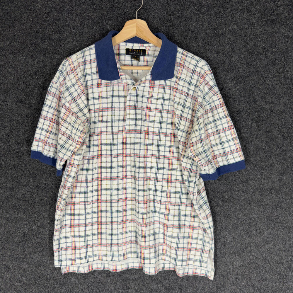 Bogari Shirt Men M Medium White Plaid Button Up Collared Short Sleeve Cotton